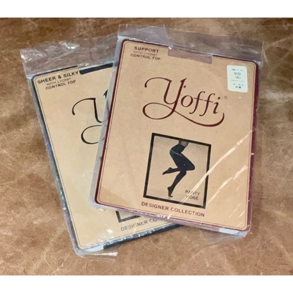 Yoffi Control Top Hose Beige Support and Black Sheer and Silky Panty Hose